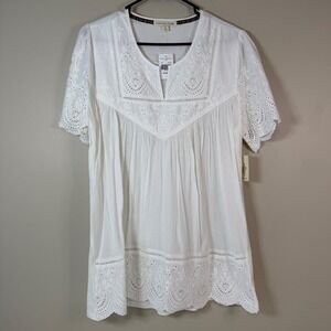 Cactus + Pearl White Eyelet Trim Knit Top XL NWT Boho Peasant Feminine Flowy